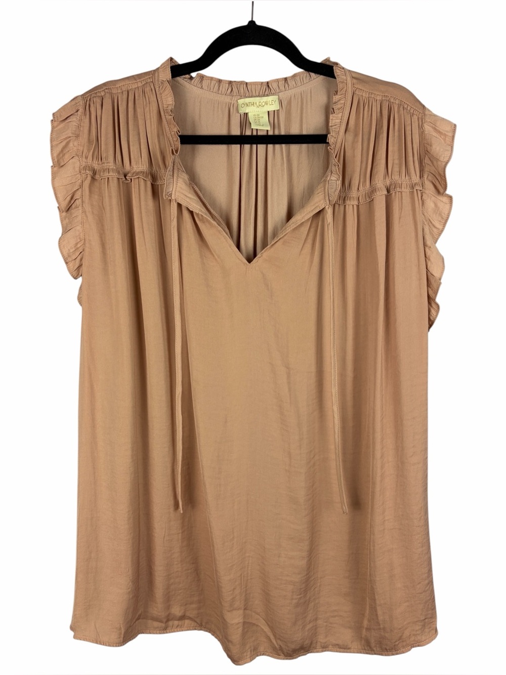 Cynthia Rowley 3X Blush Pink Ruffle Sleeve Peasant Blouse Boho Romantic